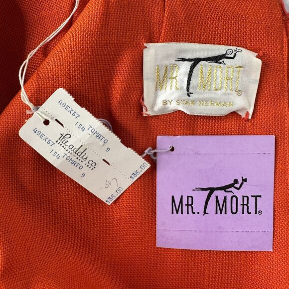 60s Vtg Mr Mort by Stan Herman Mod Shift Dress Sz 9 Tomato Red Orange Deadstock - Picture 3 of 16